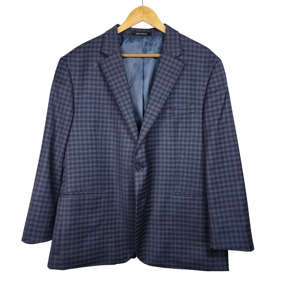 Kenneth Cole Awareness Slim Fit Wool Blazer Mens 46S Blue Check Preppy Office